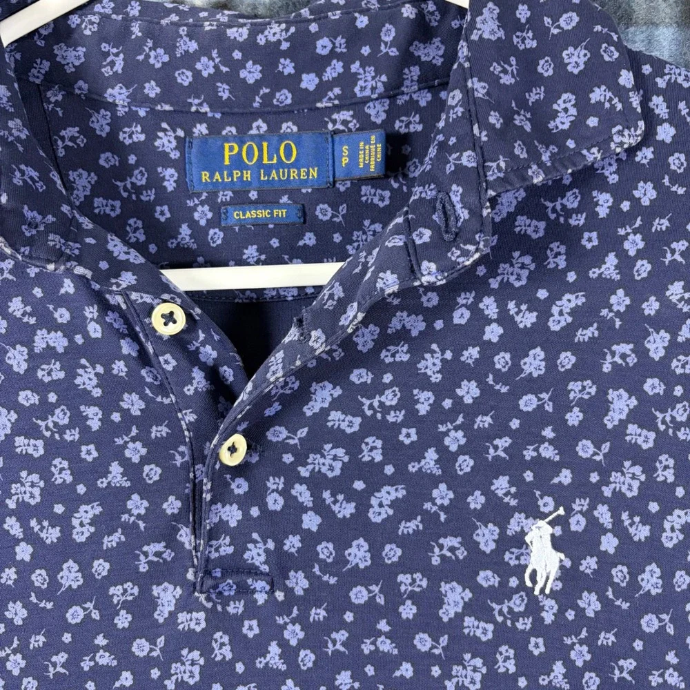 Polo Ralph Lauren Mens Floral Print Short Sleeve Polo Shirt Blue Classic Fit S